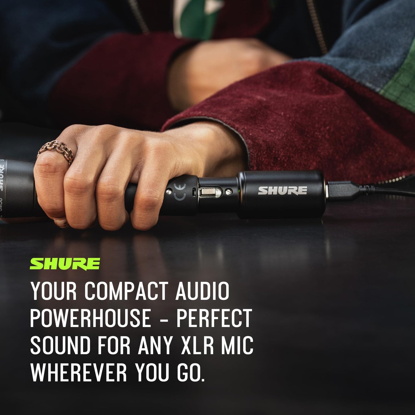 Shure MVX2U Gen 2 XLR-to-USB-C Digital Audio Interface, Apple MFi Certified, Portable Setup for Audio Processing, Noise-Free Recording Between XLR and