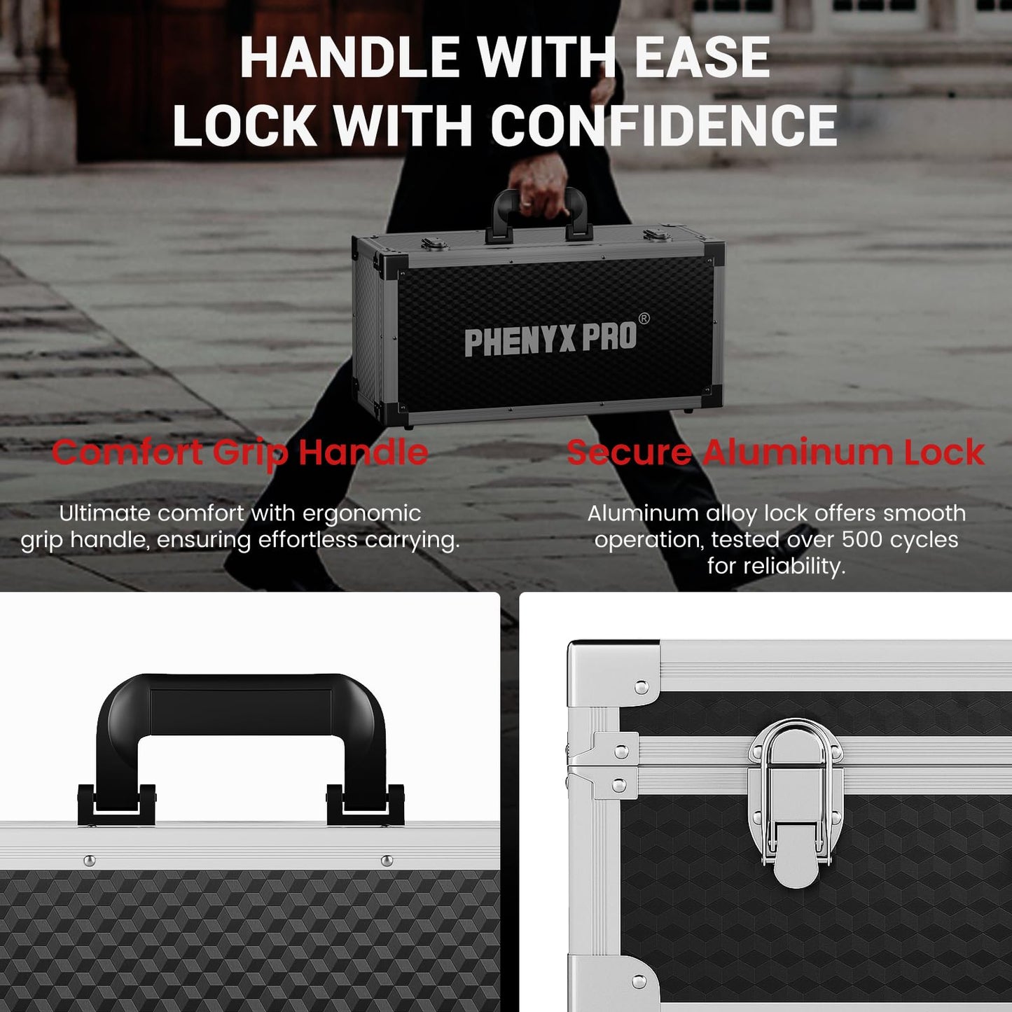 Phenyx Pro Equipment Storage Case, Carrying Case with Customizable Pre-Diced Foam, Aluminum Alloy Frame, Perfect for Wireless Microphone Systems