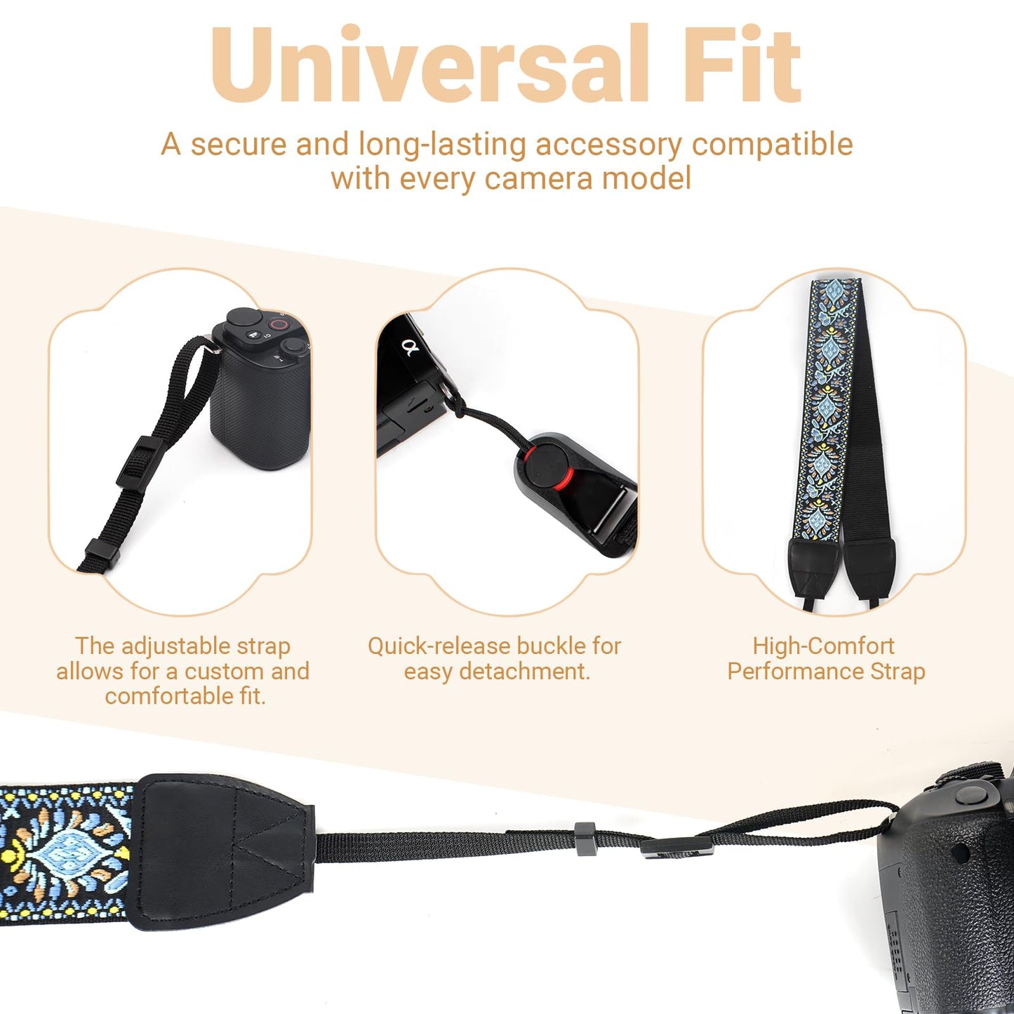 Zwxejcb Camera Strap : Stylish Knit Embroidered & Comfort-Fit Elastic Classic Quick Release Neck Shoulder Straps, Adjustable Universal for Dslr Slr