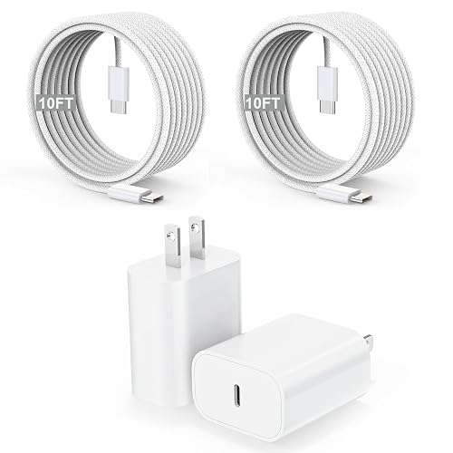 10FT iPhone 17/16 Charger Fast Charging,2Pack 20W USB-C Block Type C Chagrer Power Adapters 10Foot Long Super Charging Woven Cable for iPhone