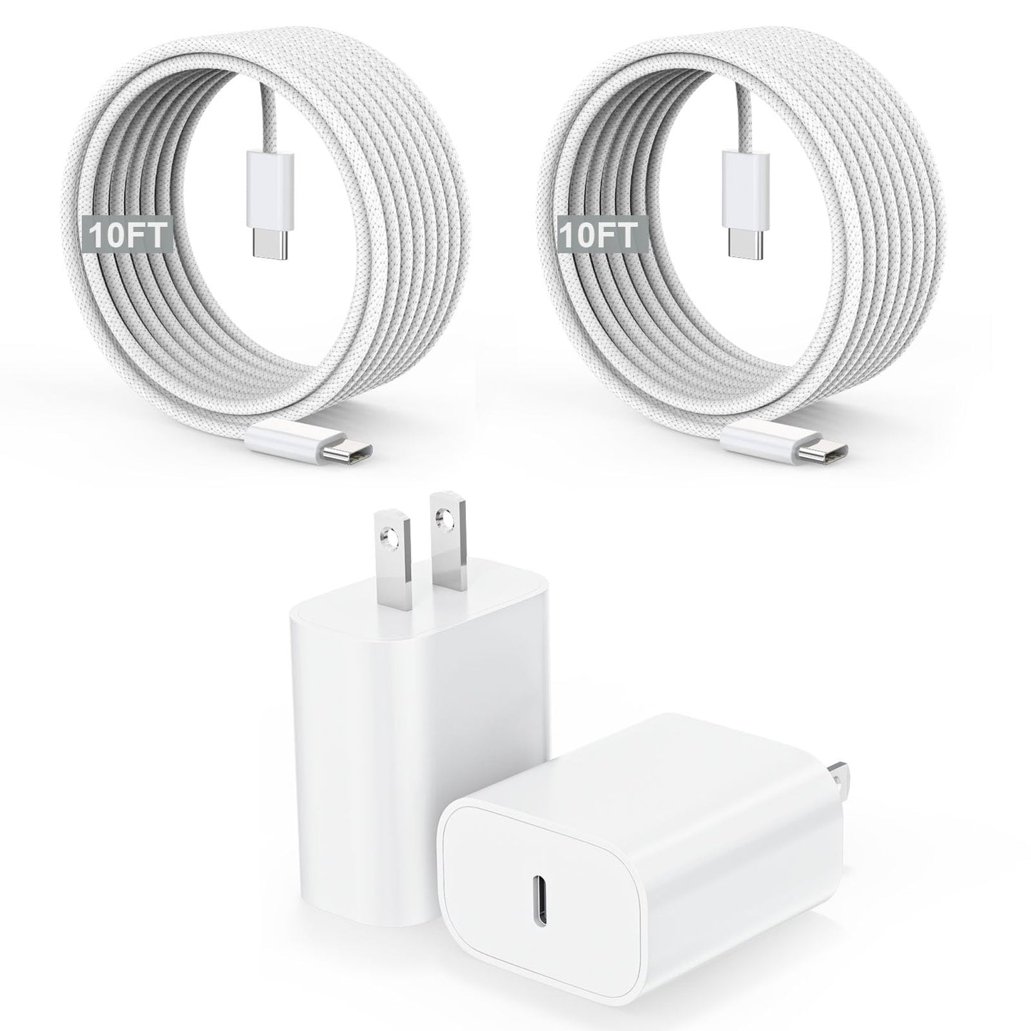 10FT iPhone 17/16 Charger Fast Charging,2Pack 20W USB-C Block Type C Chagrer Power Adapters 10Foot Long Super Charging Woven Cable for iPhone
