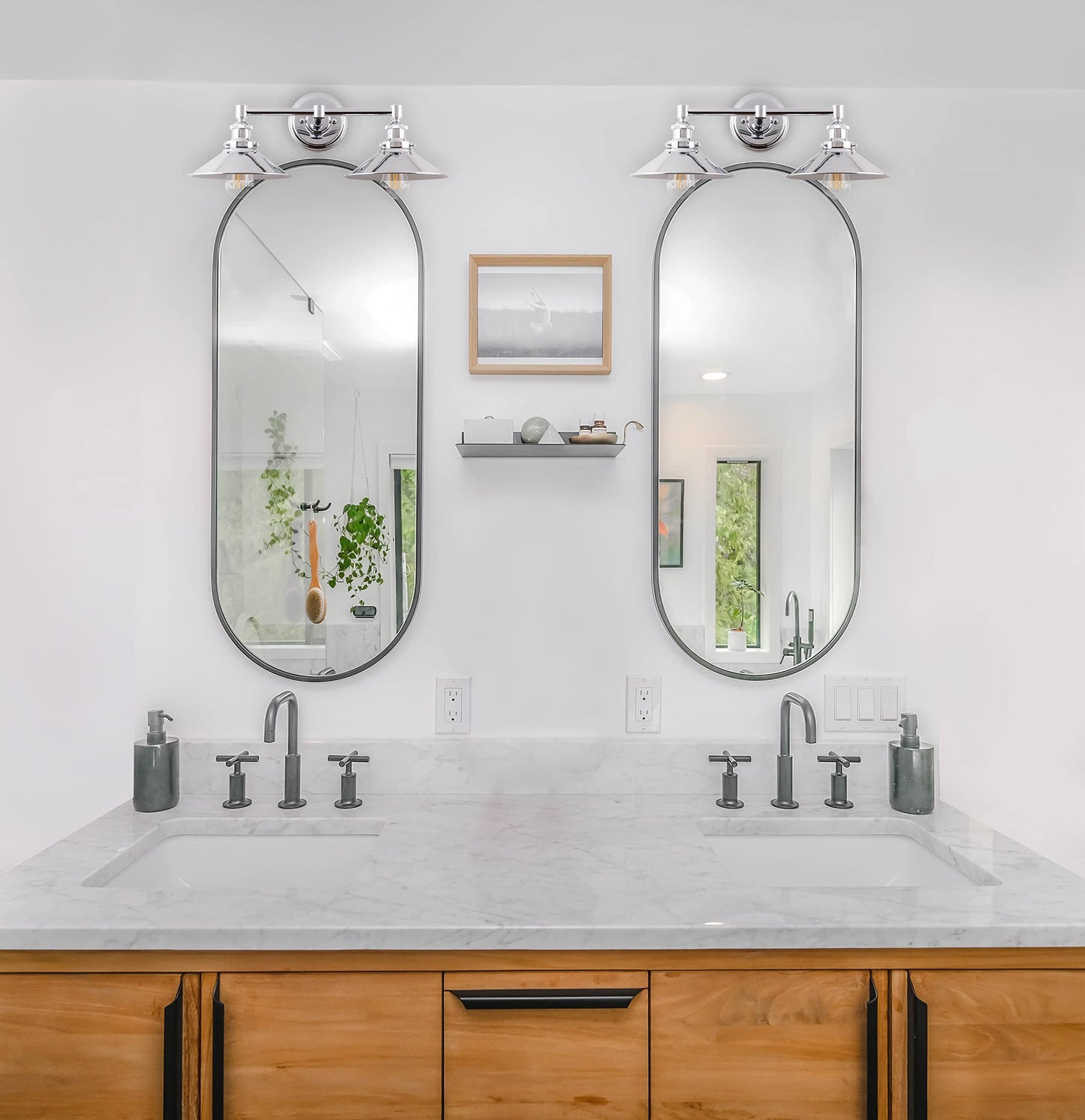 Linea di Liara Andante 2 Light Bathroom Vanity Light - Industrial Polished Chrome Fixtures Above Mirror, Farmhouse Lighting for Bathroom, Bulb