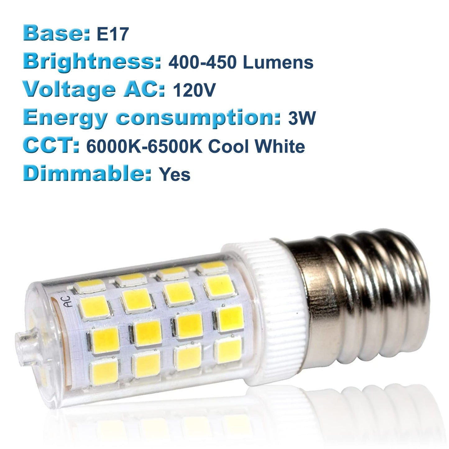 HQRP 2-Pack 110V E17 Dimmable LED Light Bulb Cool White Compatible with Bosch HMV9305-01 / 25T8N / 423878 Replacement
