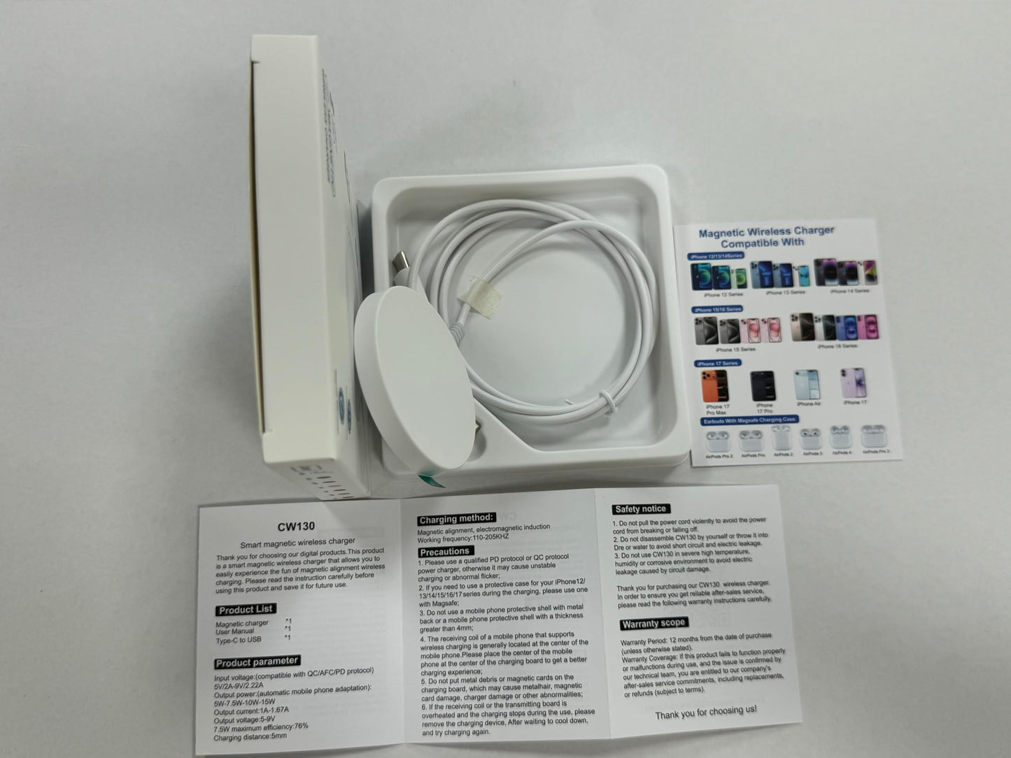 Magnetic Wireless Magsafe Charger iPhone: Charging Pad for iPhone 17/16/15/14/13/12 Series & AirPods Pro 4-2, Strong Magnet, Dual Ports