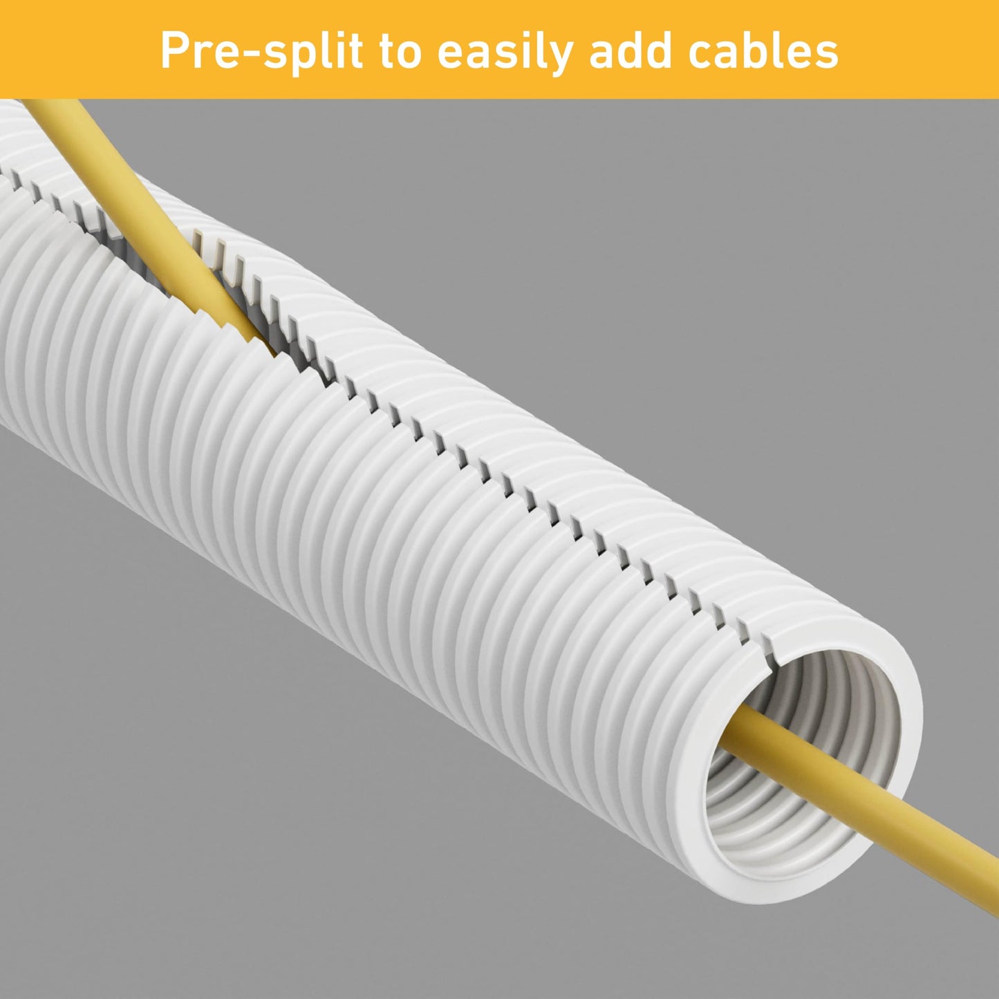 D-Line White 43in Cable Sleeve, Flexible Wire Protector Tubing, Split Electrical Conduit, Plastic PC Cable Management Tube, Cord Sheath, TV Loom