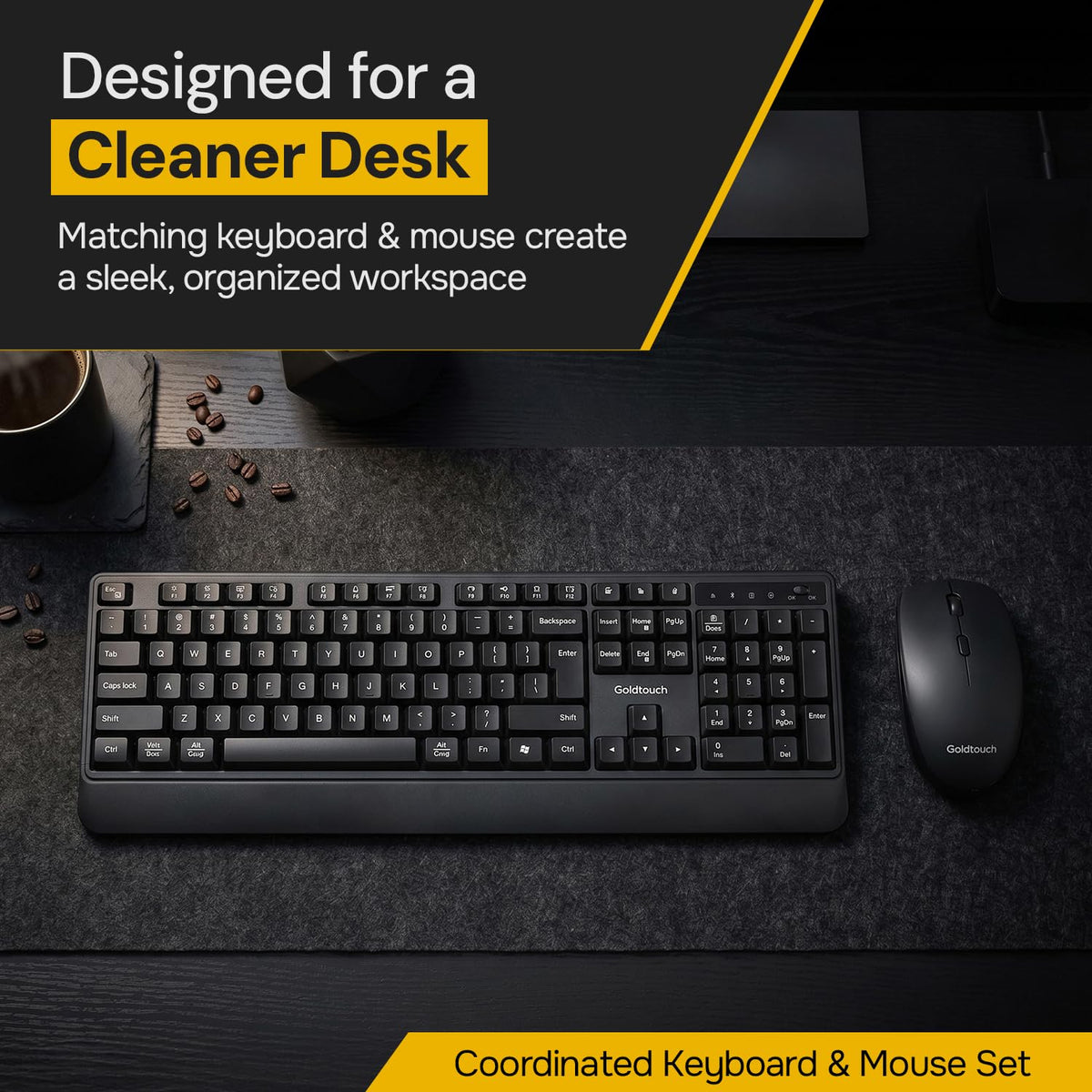 Goldtouch Wireless Keyboard and Mouse Combo, 2.4GHz and Bluetooth, Black