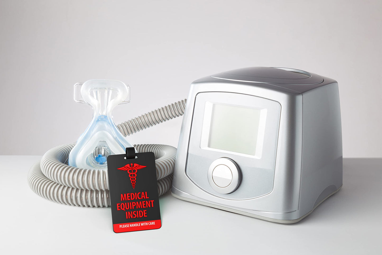 Shacke Medical Equipment Luggage Tag for Respiratory Devices (Black/Vertical)