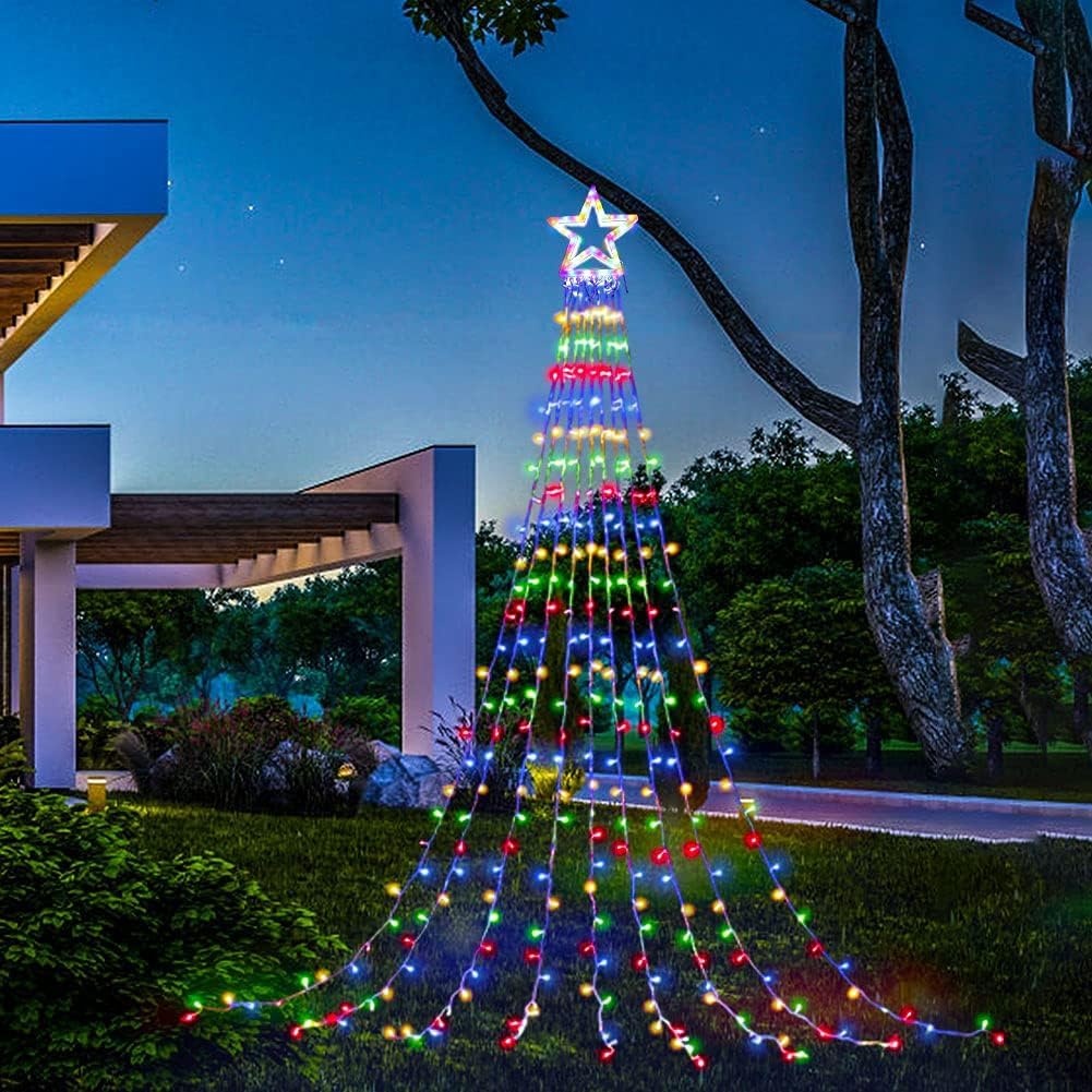 Christmas Decorations Star String Lights,320 LED Outdoor Christmas Tree Lights with 13" Topper Star,8 Modes Waterproof Hanging Fairy Twinkle Lights