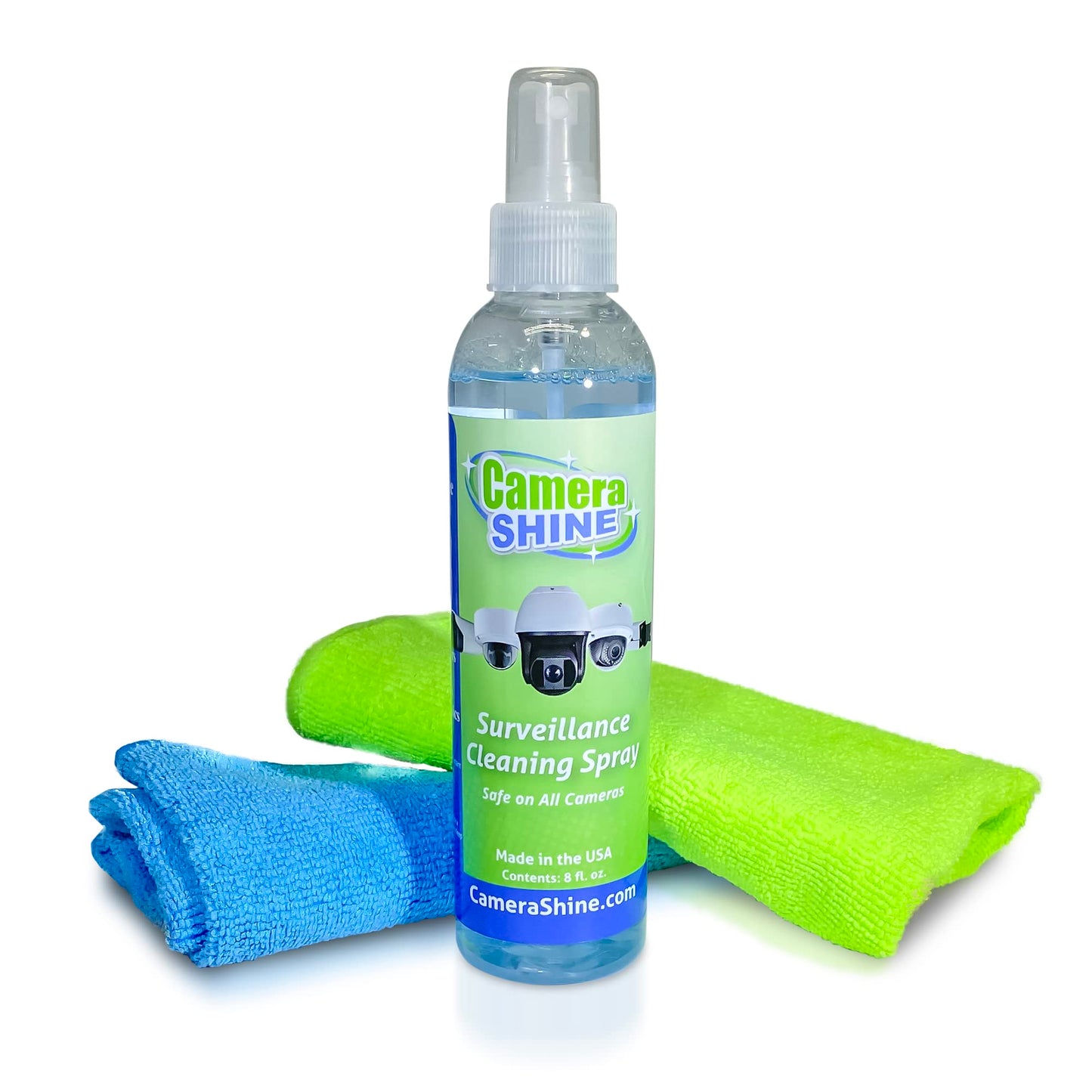 CameraShine Surveillance Camera Cleaning Kit - Easy to Use on Indoor/Outdoor Camera Lenses & Domes - Includes 8oz of Specialty Cleaning Solution and a