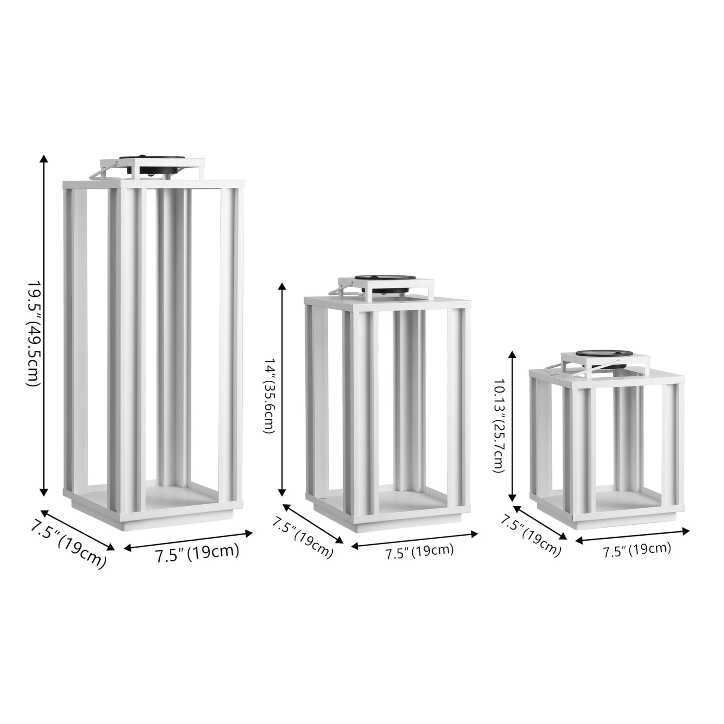 JONATHAN Y 19.5" White Modern Industrial Outdoor LED Solar Powered Lanterns Set of 3, Decorative Metal Frame Cordless Lighting for Garden Pathway