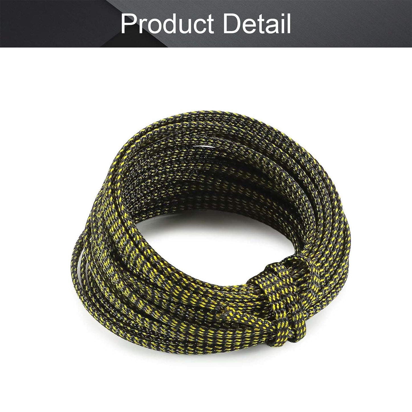 Othmro 1Pcs 393.7inch/32.8ft PET Expandable Cord Protector Wire, 0.16" Width Loom Tubing Cable Non-Split Sleeving Flexible Wire Mesh Sleeve Black Gold