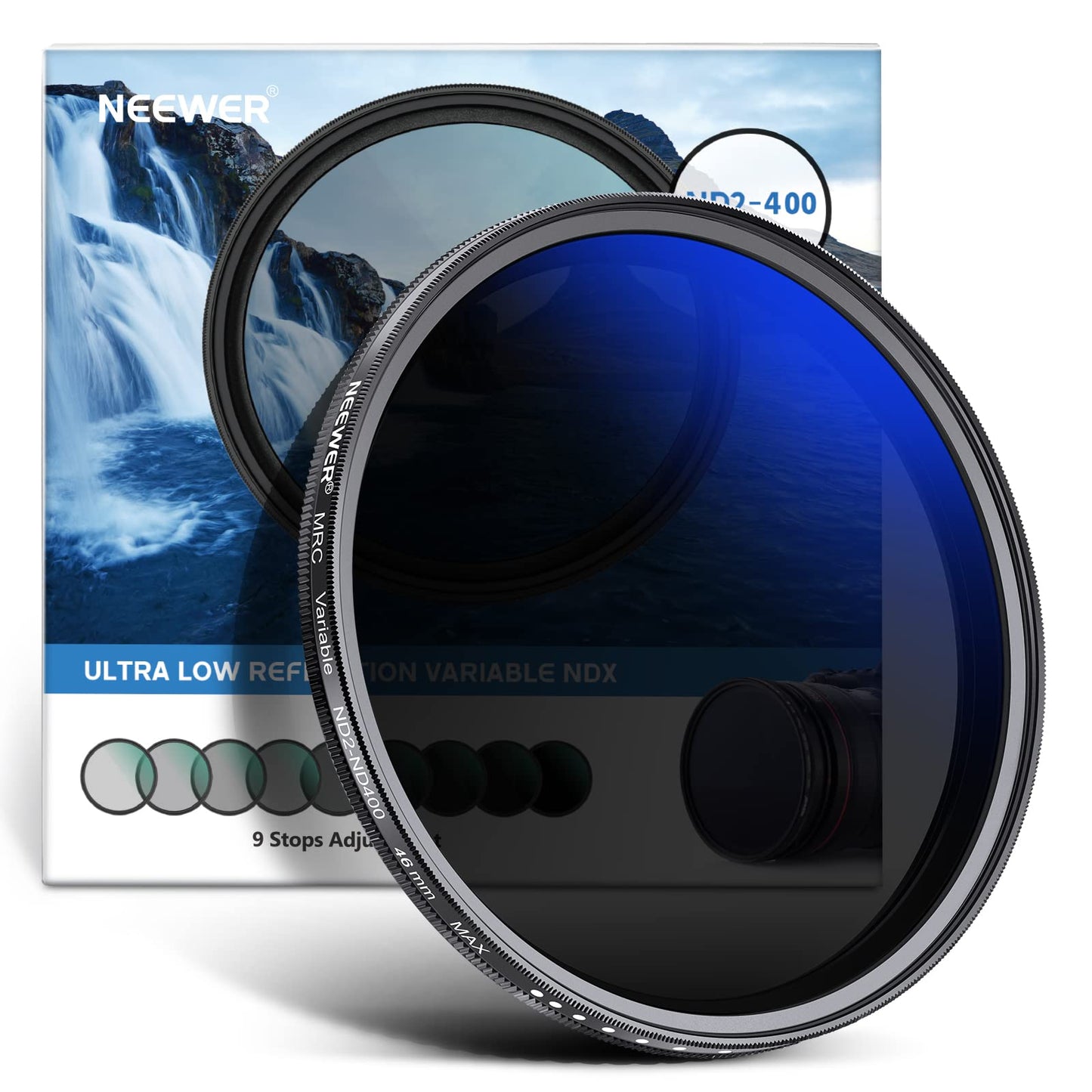 NEEWER 46mm Variable ND Filter ND2-ND400 (1-9 Stops), Neutral Density Filter, Multiple Coatings, Water and Scratch Resistant