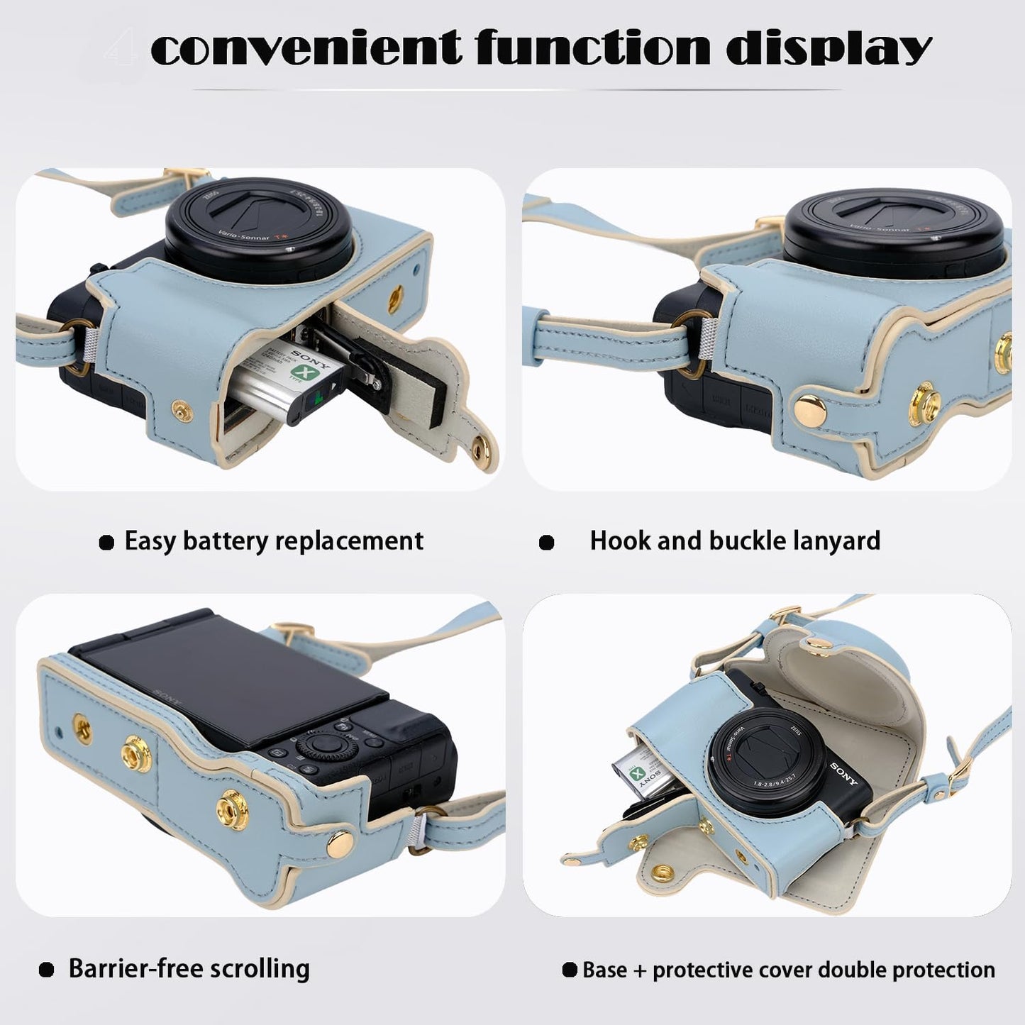 ZV1 Camera Case - Vintage PU Leather Camera Case for Sony ZV1 ZV-1 DSLR Camera Protective Leather Camera Case Bag with Camera Shoulder Strap (blue)
