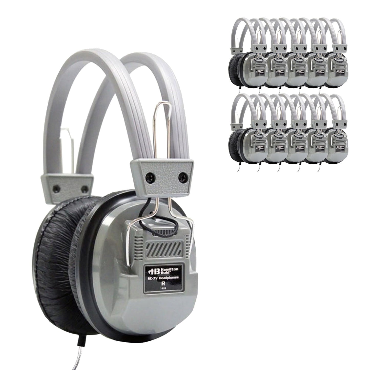 HamiltonBuhl SC‑7V SchoolMate Deluxe Stereo Headphones 50‑Pack - Over‑Ear Design, On‑Earcup Volume Control, Chew‑Resistant Dura‑Cord, Replaceable…