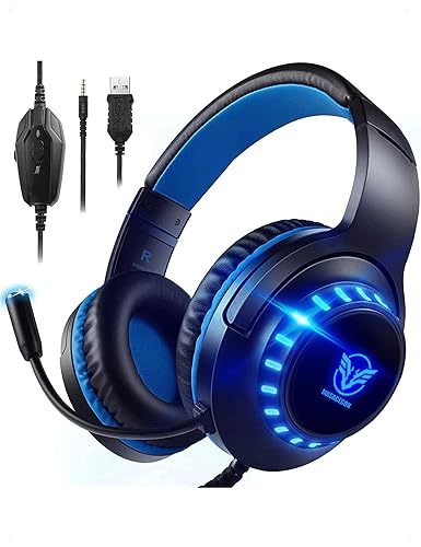 Pacrate Gaming Headset for PS5/PS4/Xbox One/Nintendo Switch/PC/Mac, PS5 Headset with Microphone Xbox Headset with LED Lights, Noise Cancelling PS4