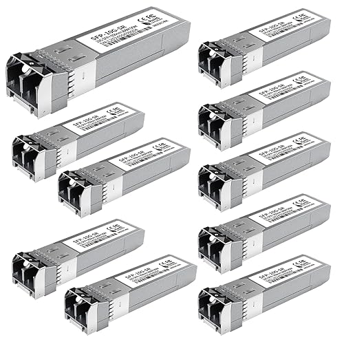 10Pack 10GBase-SR SFP+ Module, Multi-Mode LC Ethernet Transceiver, 10G 850nm MMF up to 400m, Compatible with Cisco SFP-10G-SR, Meraki, Ubiquiti