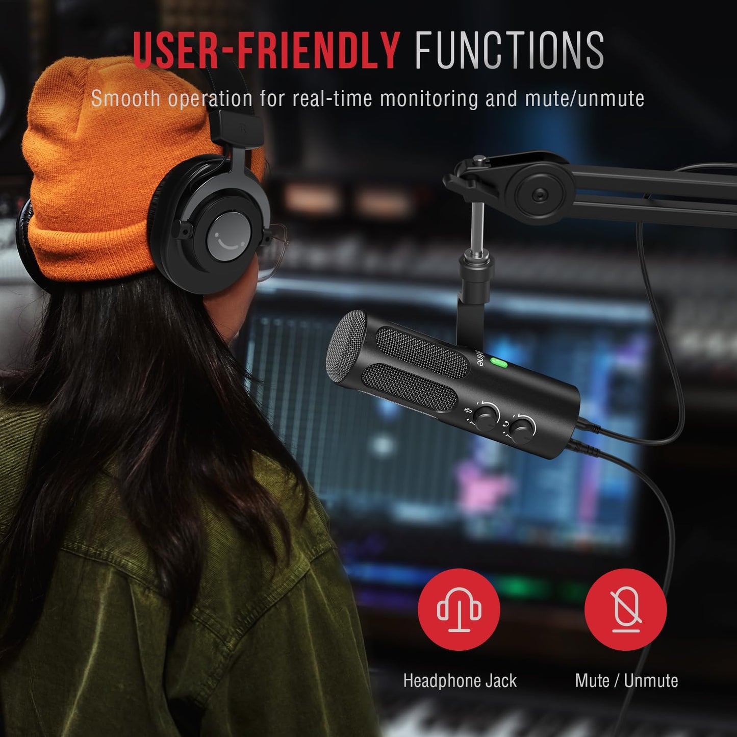 FIFINE XLR/USB Podcast Dynamic Microphone for Streaming, Studio XLR Microphone, PC Streamer Mic All Metal with Mute Button, Headphone Jack, for Vocal