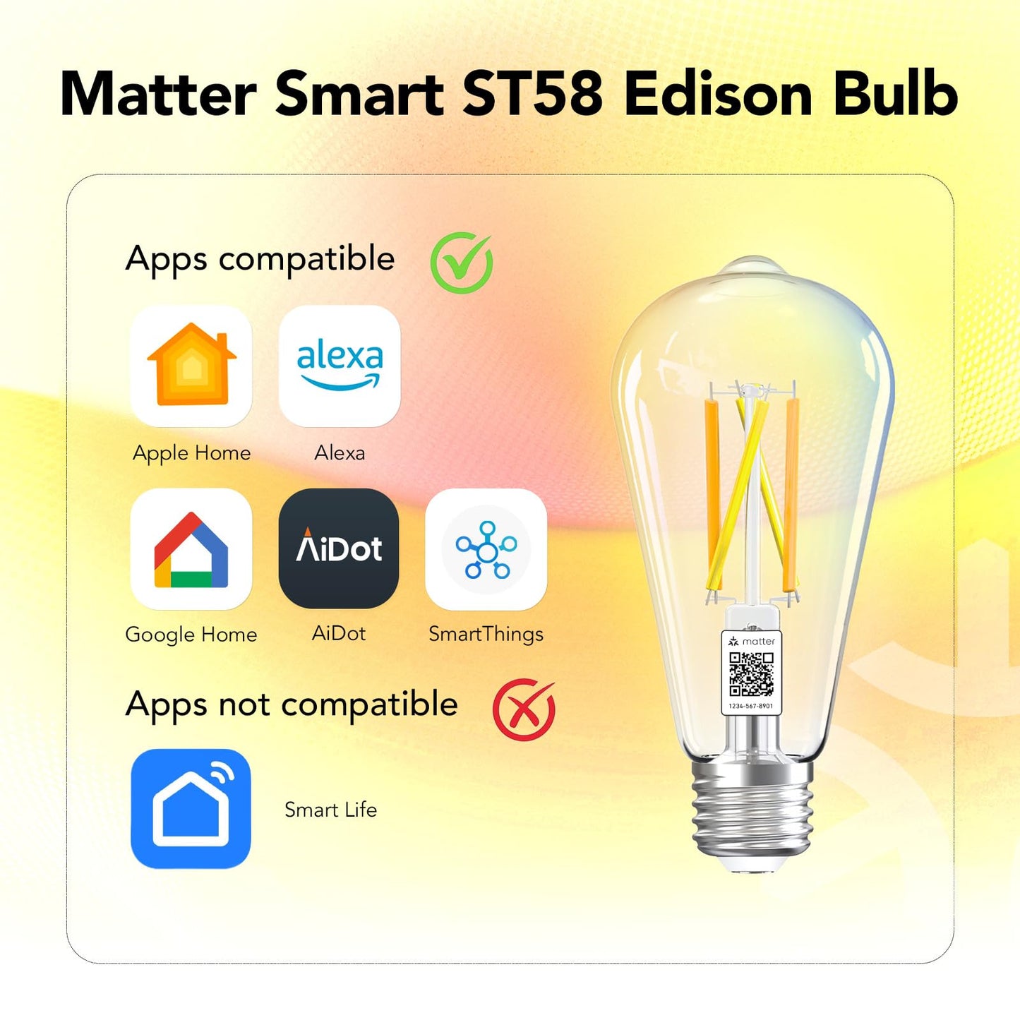 OREiN Matter Smart Edison Bulbs, Works with Alexa/Apple Home/Google