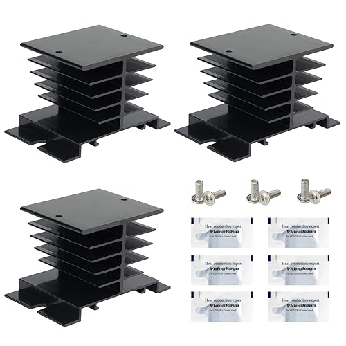 CGELE 3PCS Aluminum Heat Sink SSR Dissipation for Single Phase Solid State Relay 10A,25A,40A Black Radiator…