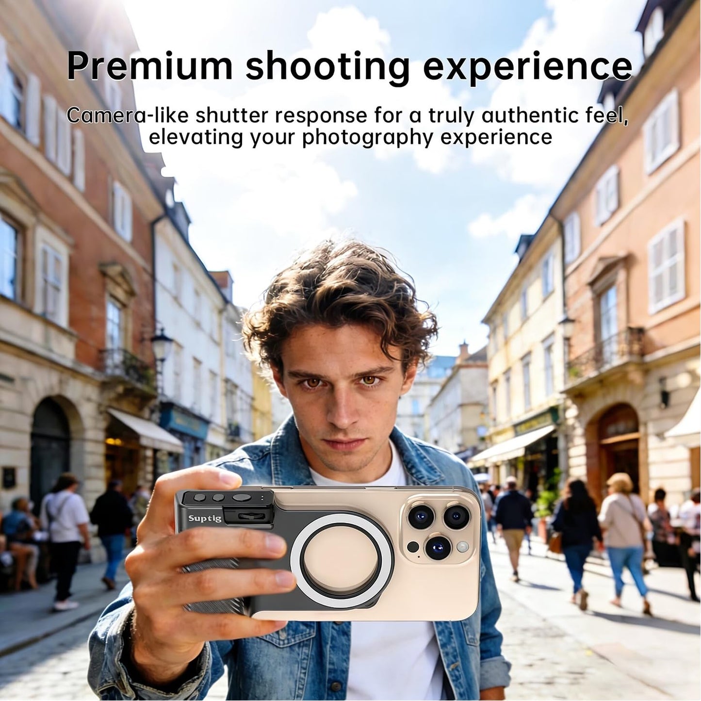 Suptig Fun Shot Magnetic Phone Camera DSLR Style Shutter Grip Compatible for iPhone & Android with Detachable Wireless Shutter Button, Features a