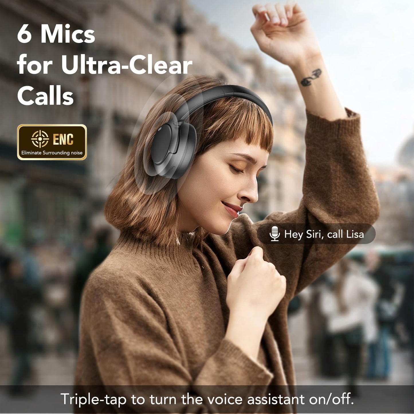TIMU Hybrid Active Noise Cancelling Bluetooth Headphones, Wireless Over Ear Headphones with Bluetooth 5.4, 80H Playtime, Stereo Sound, 6 ENC Clear