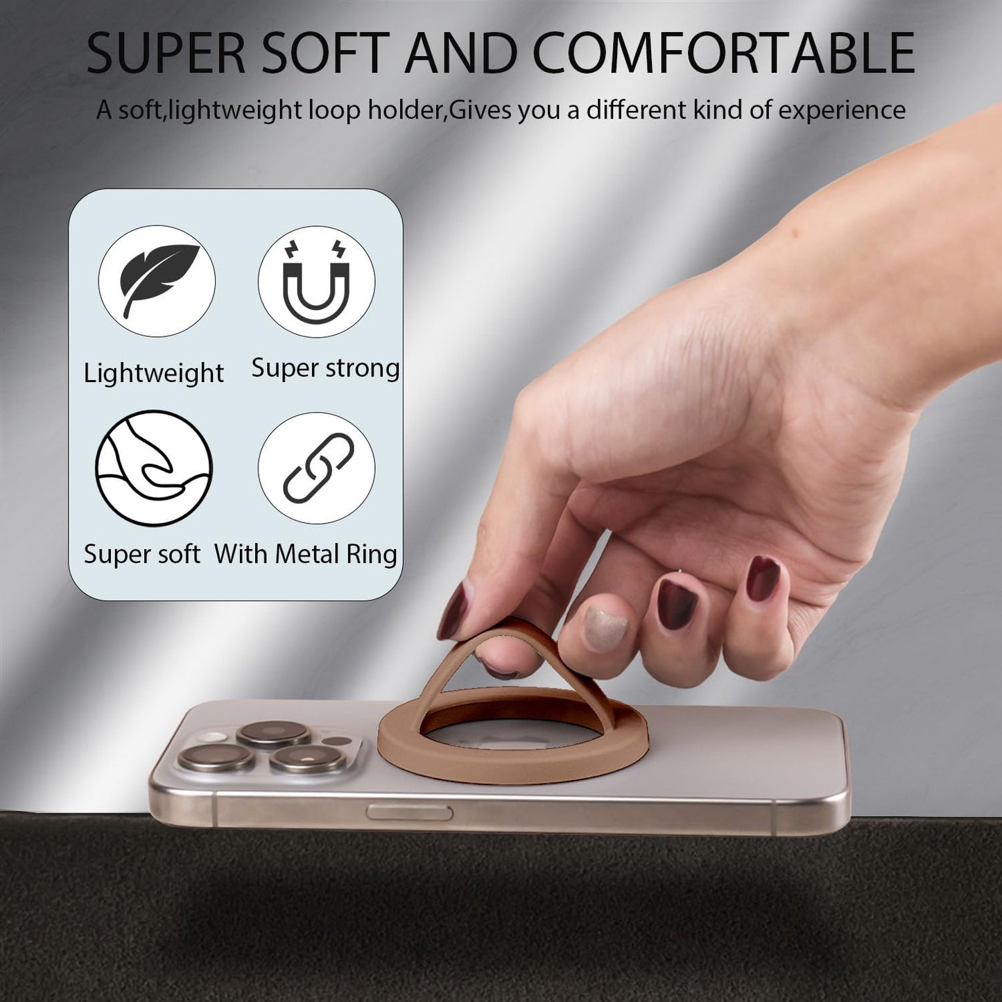 Magnetic Silicone Phone Grip,Comfy Finger Loop Grip Phone Holder,Strong Grip,Comfortable,Easy to Install and Remove,Compatible with Magsafe for iPhone