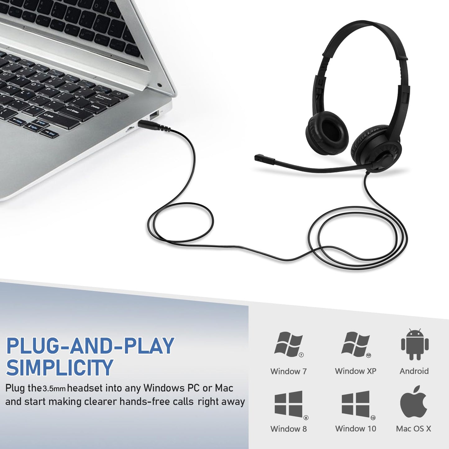 XOSDA Headsets with Microphone 5 Pack Bulk- Noise Canceling Computer Headphones for School, Office, Meetings, Chat, 3.5mm Wired PC Headphones