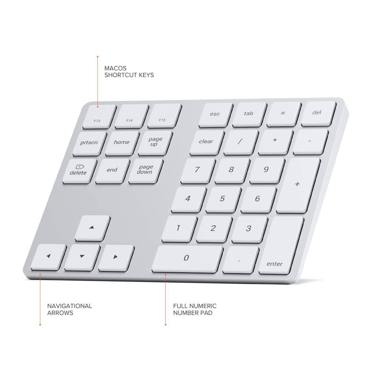 Satechi Bluetooth Extended Numeric Keypad, Rechargeable 34-Key, Silver