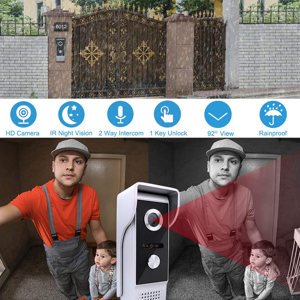 AMOCAM Video Door Phone System, 4.3 Inches Touch Monitor Wired Video Intercom Doorbell Kits, IR Night Vision Camera Door Intercom, Doorphone Telephone