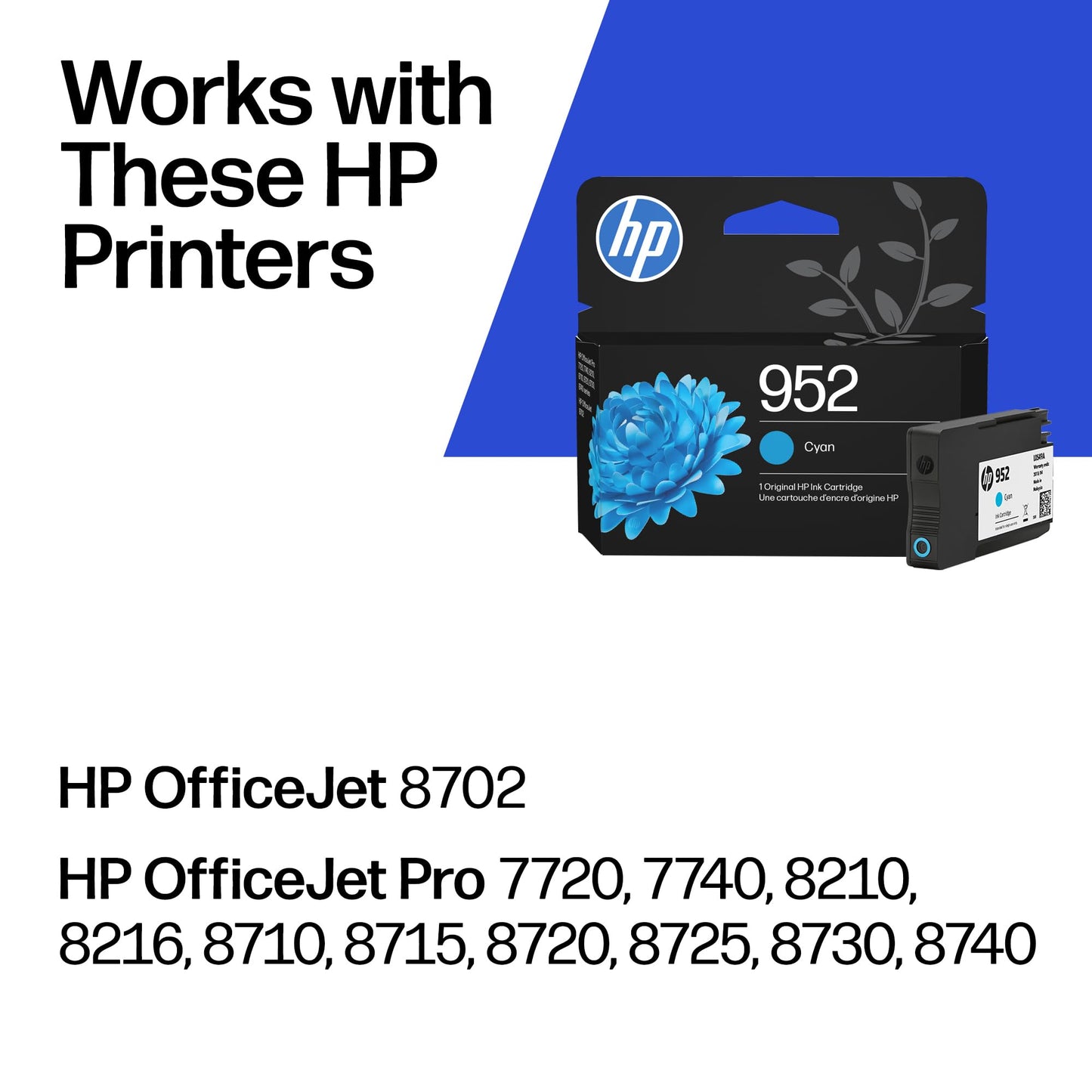 HP 952 Cyan Ink Cartridge | Works with OfficeJet 8702, Pro 7720, 7740, 8210, 8710, 8720, 8730, 8740 Series | L0S49AN