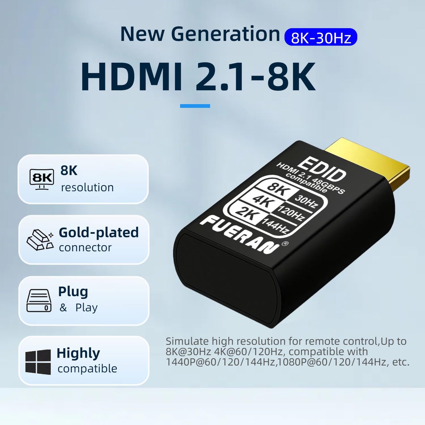 FUERAN 4K 120Hz HDMI 2.1 Dummy Plug,Virtual Display Emulator,displayport Dummy Plug 4k 120hz,Headless Ghost Display Adapter,8K EDID Monitor