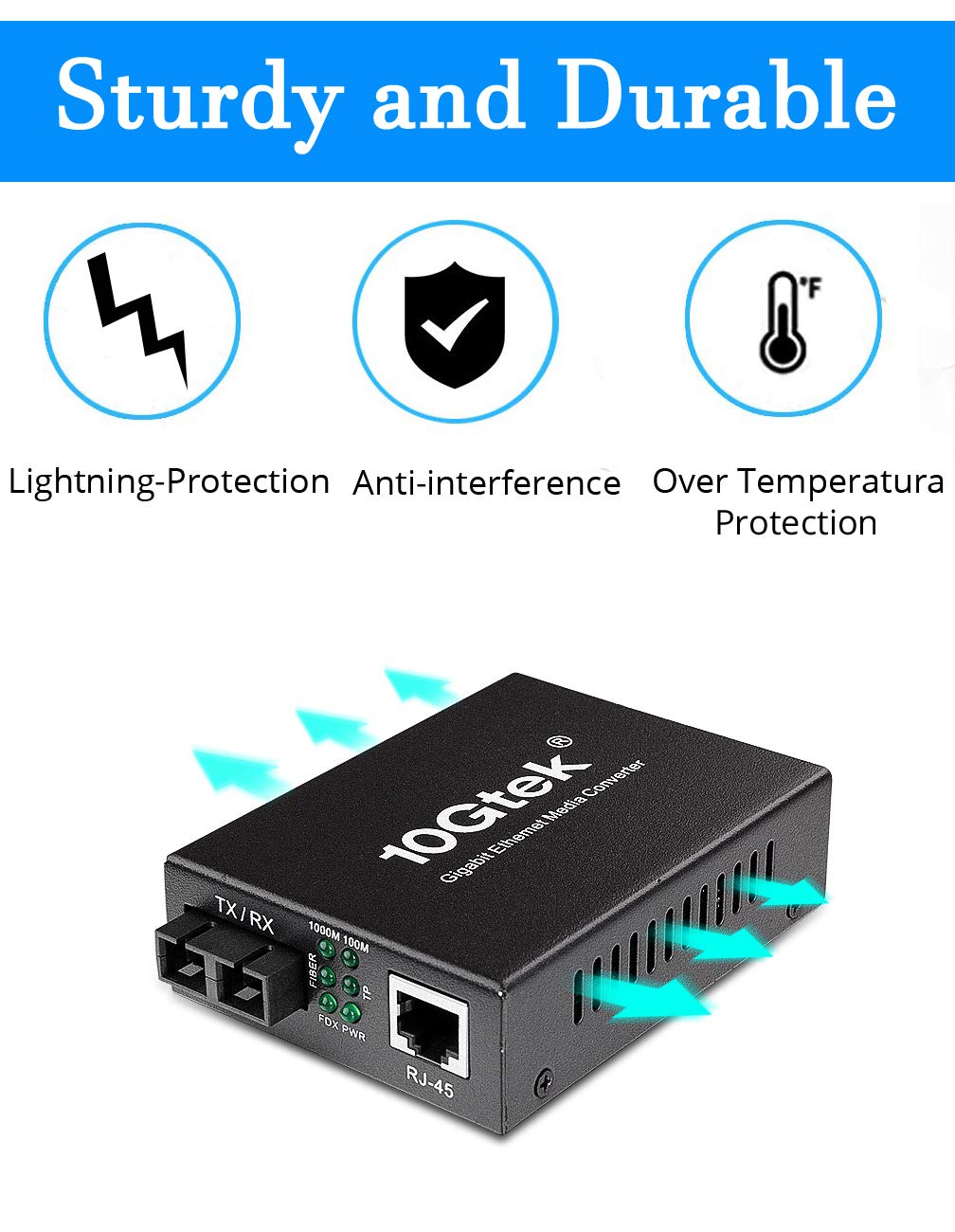 Fiber to Ethernet Media Converter, Gigabit Single Mode Dual SC Converter, Built-in Fiber Module up to 20km, Dual SC to 10/100/1000M RJ45, SMF, 1310nm