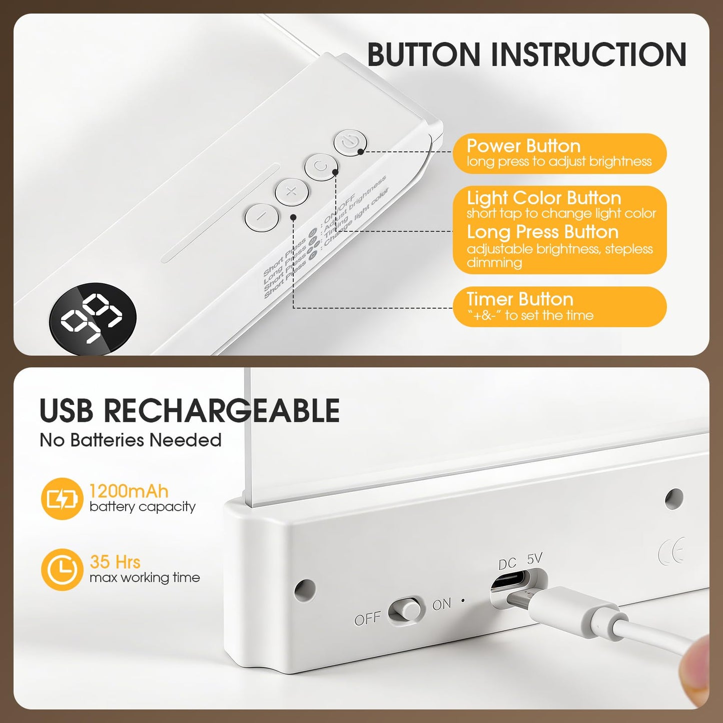 LED Book Light for Reading in Bed, Rechargeable Full Page Flat Panel Book Lamp, Eye Care Reading Light with 3 Color Modes, Stepless Dimming & Timer