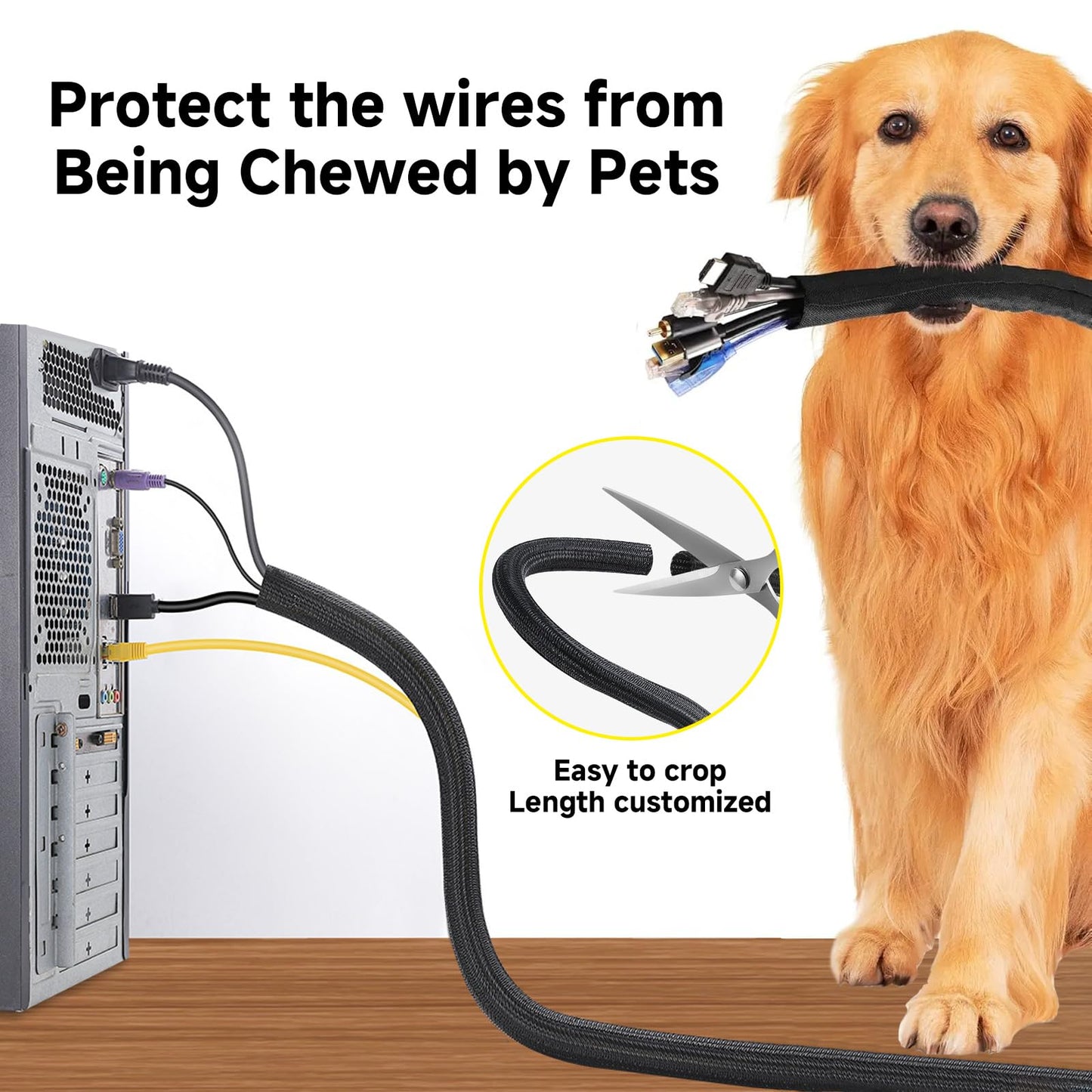 25ft 1/2 inch Cable Sleeve, Wire Loom Twire Protector tubing for USB Cable, Cord Wraps for Electrical Cords, Audio Video Cable, Cable Sleeves Cord