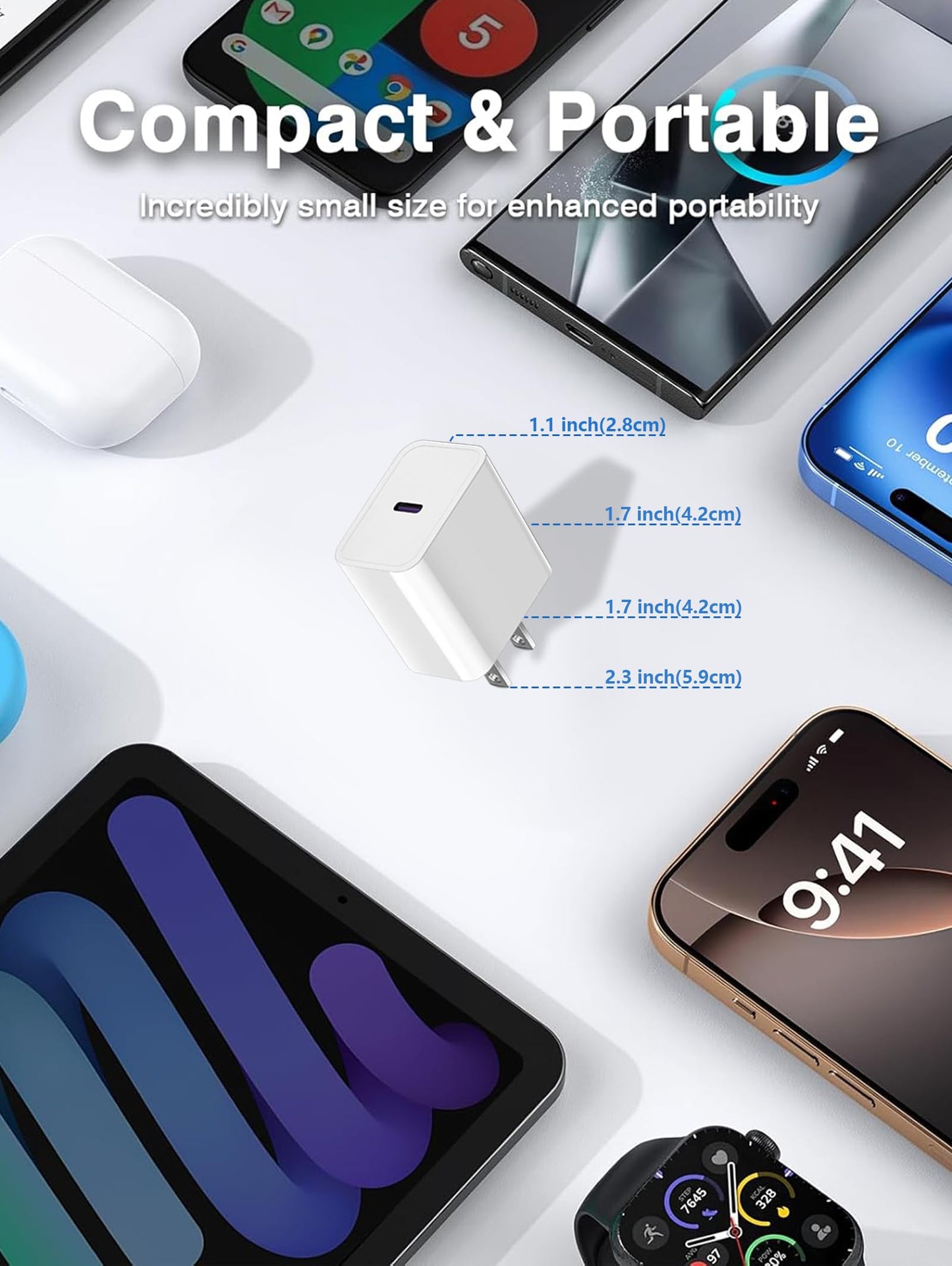 Fast USB C Charger Block, for iPhone 17/16/15/14/13/12/11/Apple MagSafe/AirPods, Type C Wall Charger Cube, 20W USB-C Power Adapter Plug, Fast Charging