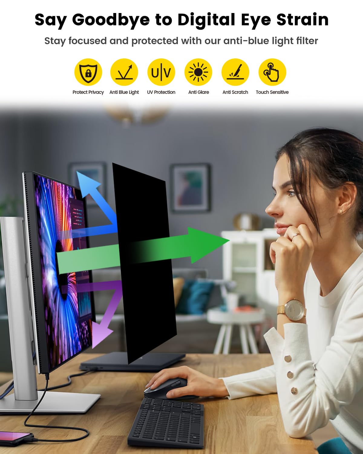 F FORITO 2-Pack 24 Inch 16:9 Privacy Screen Protector for Computer Monitor, Removable Eye Protection Anti Blue Light Anti Glare Computer Screen