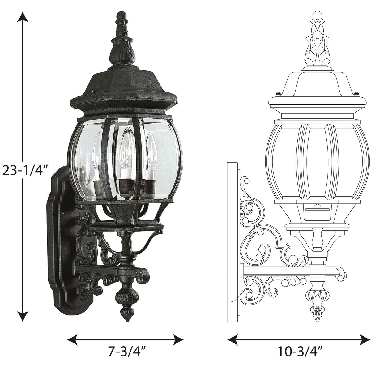 Progress Lighting Onion Lantern Collection 3-Light Clear Beveled Glass Traditional Outdoor Wall Lantern Light Textured Black