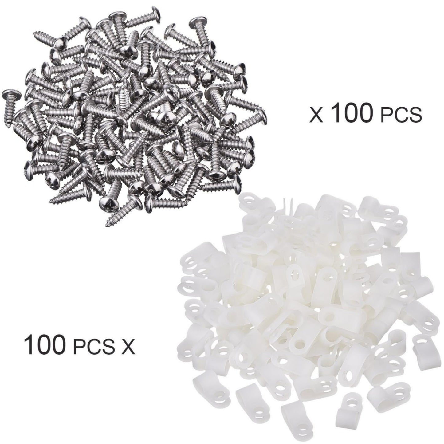Hicarer 100 Pcs R-Type Cable Clips, 1/4" Wire Cable Clamp, Christmas Light Clips, with Screws for Wire Management, White