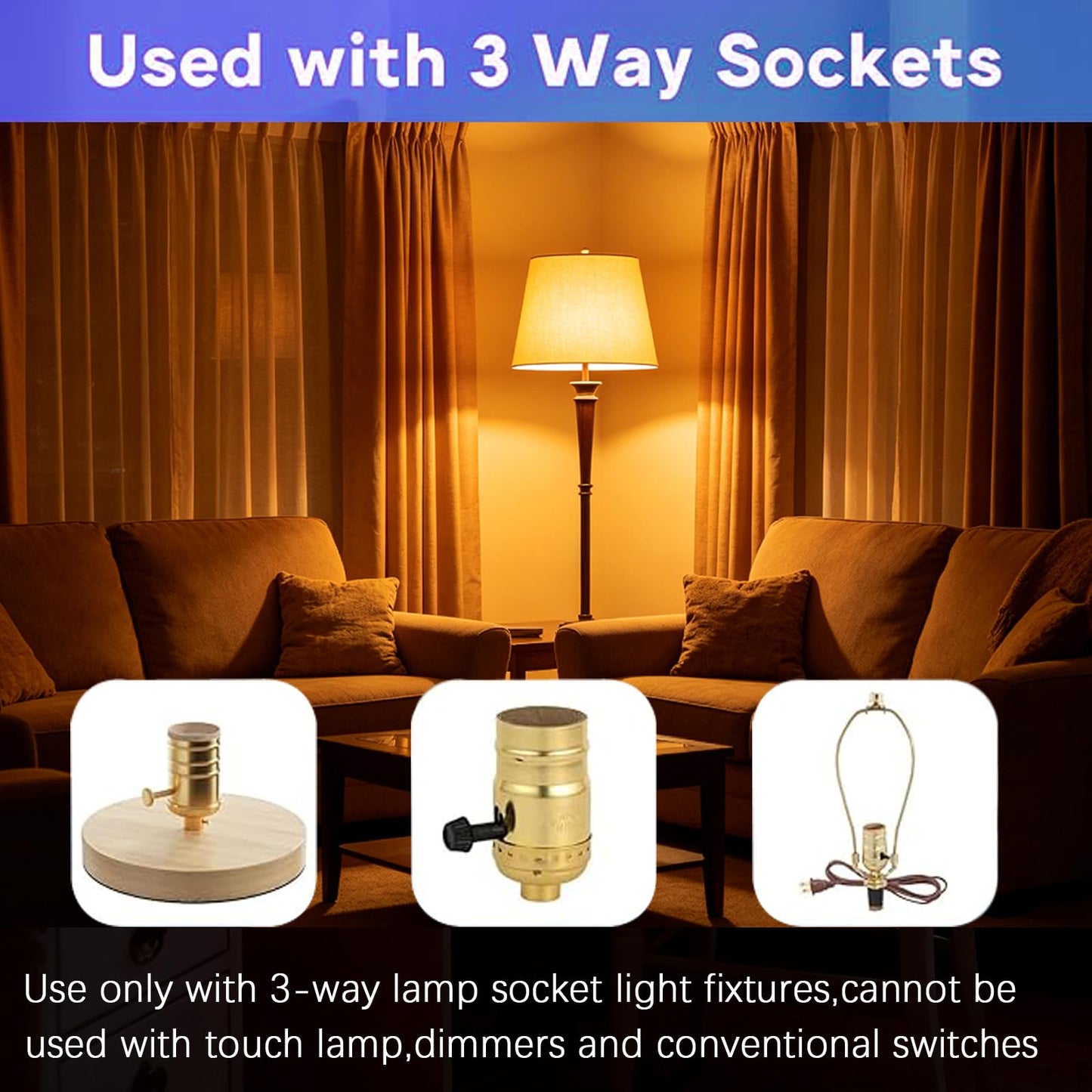 Ajuns 3Way Light Bulb Amber 40/100/150W Equivalent 1800k Light Bulbs