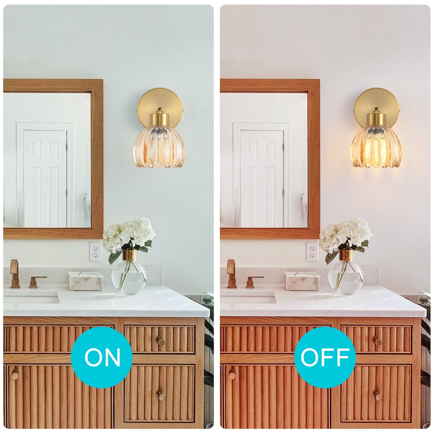 KENMI Wall Sconces Vintage Fixture Light, Vanity Lights for Bathroom, Modern Wall Light Fixtures, Metal Sconces Wall Lighting with Glass Shade