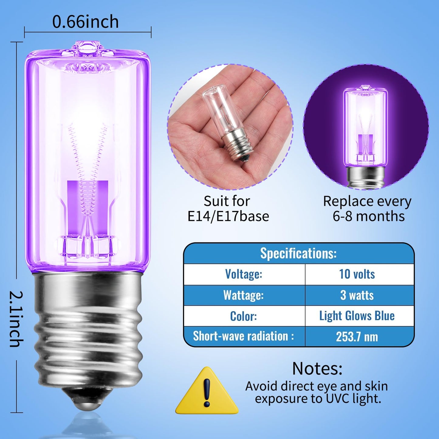 Tesiplz 6 Pack 3W UVC Light Replacement Bulbs for GG1100W,GG1000,GG1100B,GG1000CA,LB-1000,GGH200,661000CA Air Purifier UVC Lamp