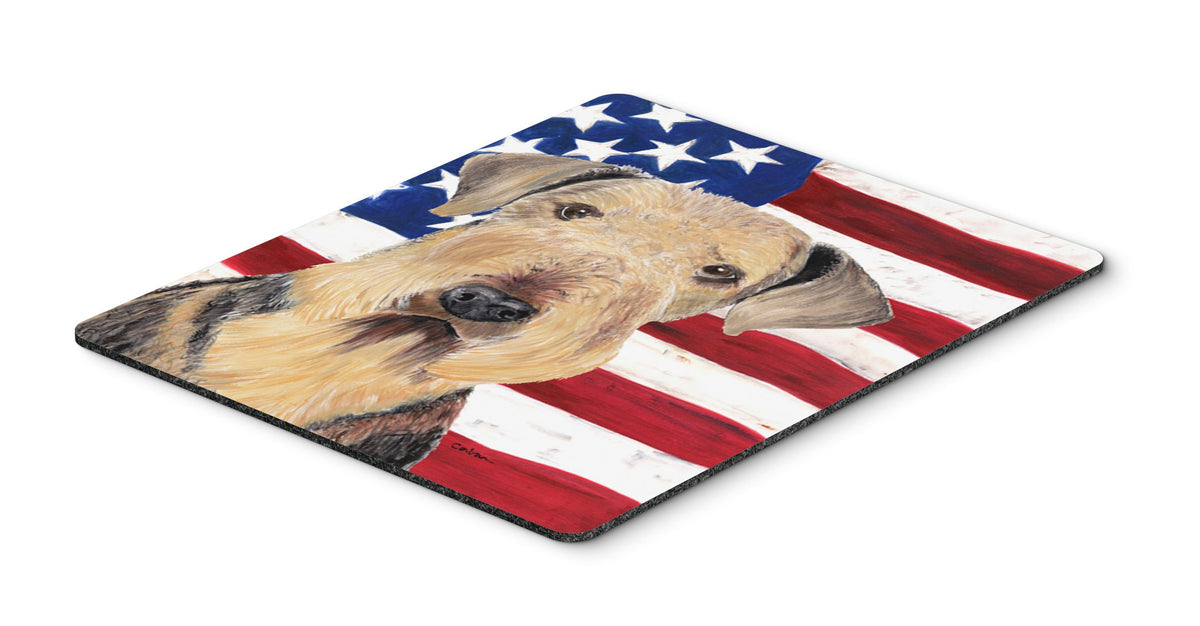 Caroline's Treasures SC9007MP "USA American Flag with Airedale Mouse Pad, Hot Pad or Trivet" for Home Office Gaming Working Computers Laptop Mouse