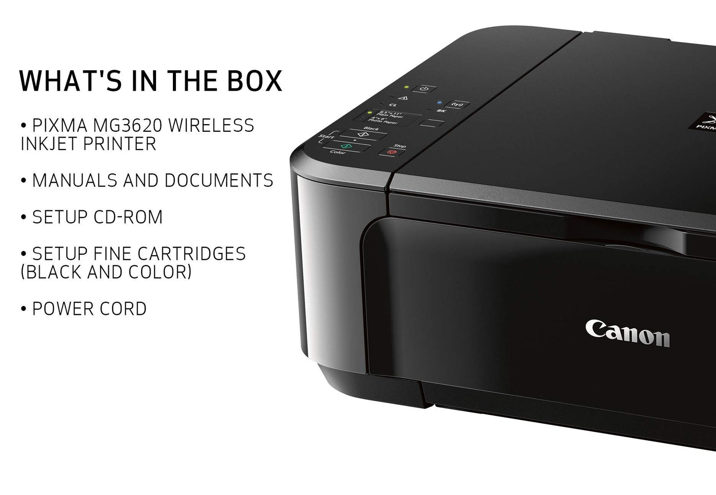 Canon PIXMA MG3620 Wireless All-In-One Color Inkjet Printer with Mobile and Tablet Printing, Black (Renewed)