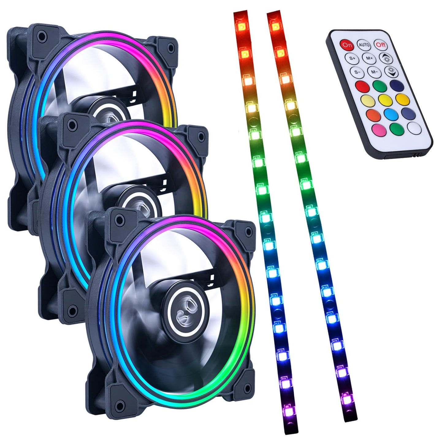 DS 120MM LED Addressable RGB Case Fan with Controller for Computer Cases, Side Lighting for PC CASE, CPU Coolers, Radiators System (3pack RGB Fans