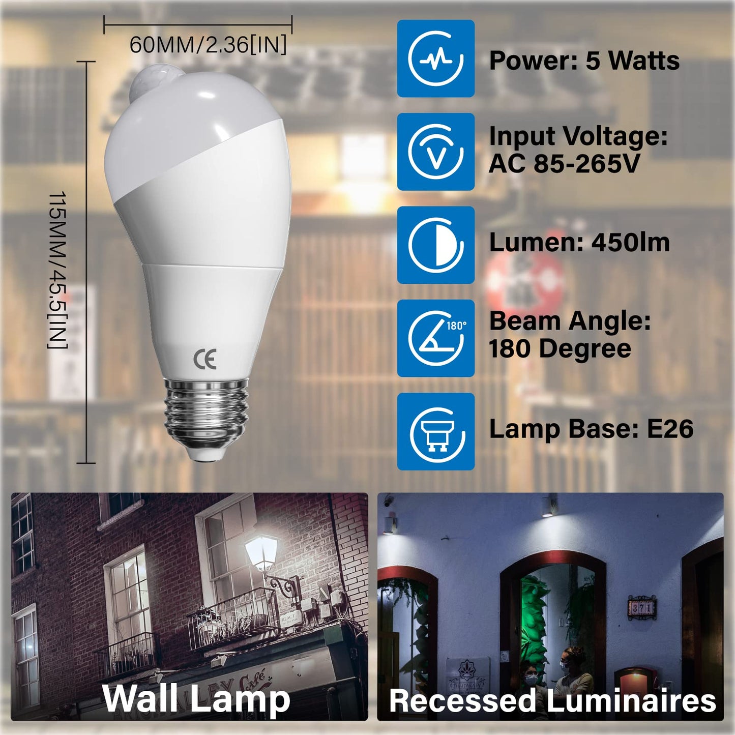 Aluxcia E26 PIR Motion Sensor LED Bulb, E26 Medium Base Motion Detector Light Dusk to Dawn Auto On/Off LED Night Light for Yard, Stairs, Garden