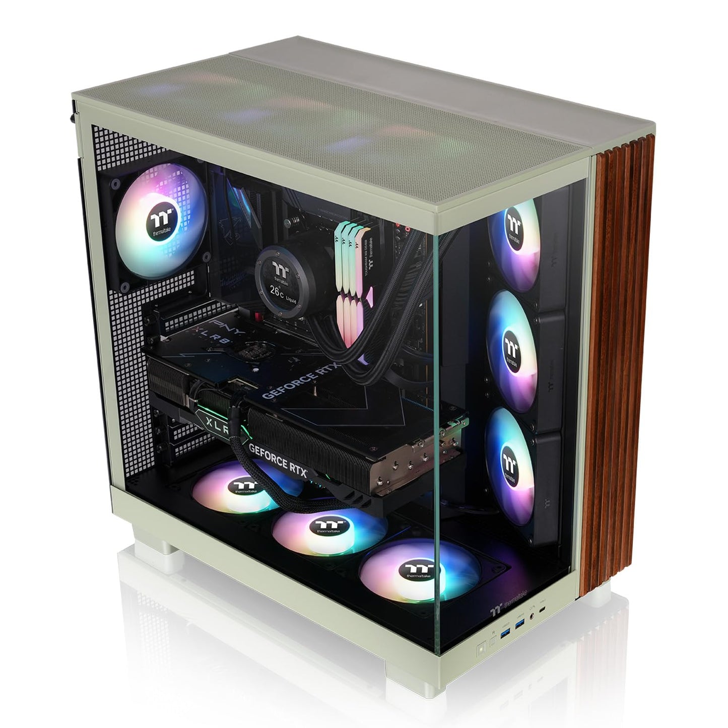 Thermaltake View 380 XL WS ARGB; Mid Tower Chassis; Side Wood Trim; 4x120mm ARGB Fans Included; 420mm GPU Clearance; ATX/mATX/mITX; Hidden Connector