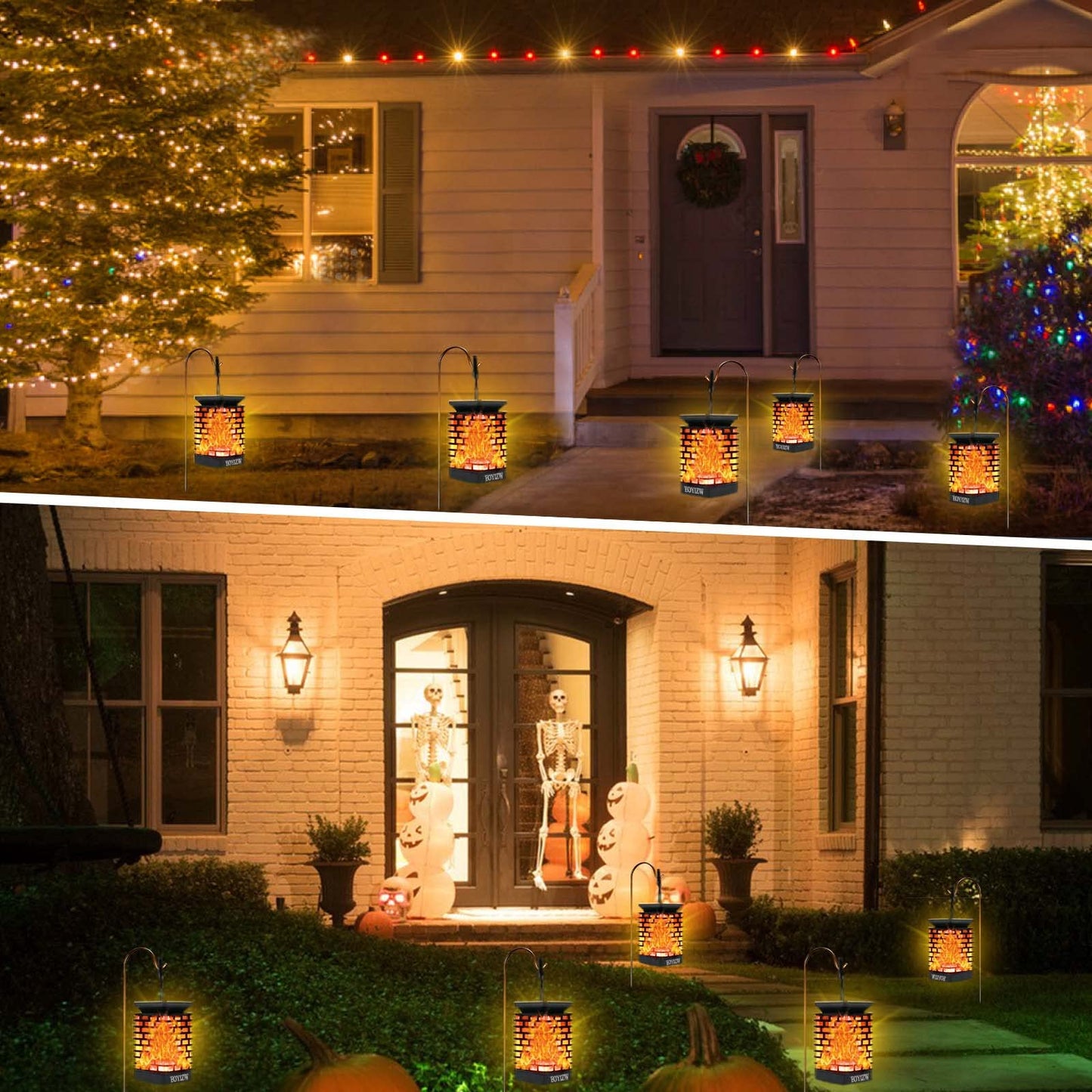 EOYIZW Solar Outdoor Lights 2 Pack- 99 LEDs Flickering Flame Solar Lantern for Garden Decor- IP65 Waterproof Garden Decor for Halloween Patio Yard