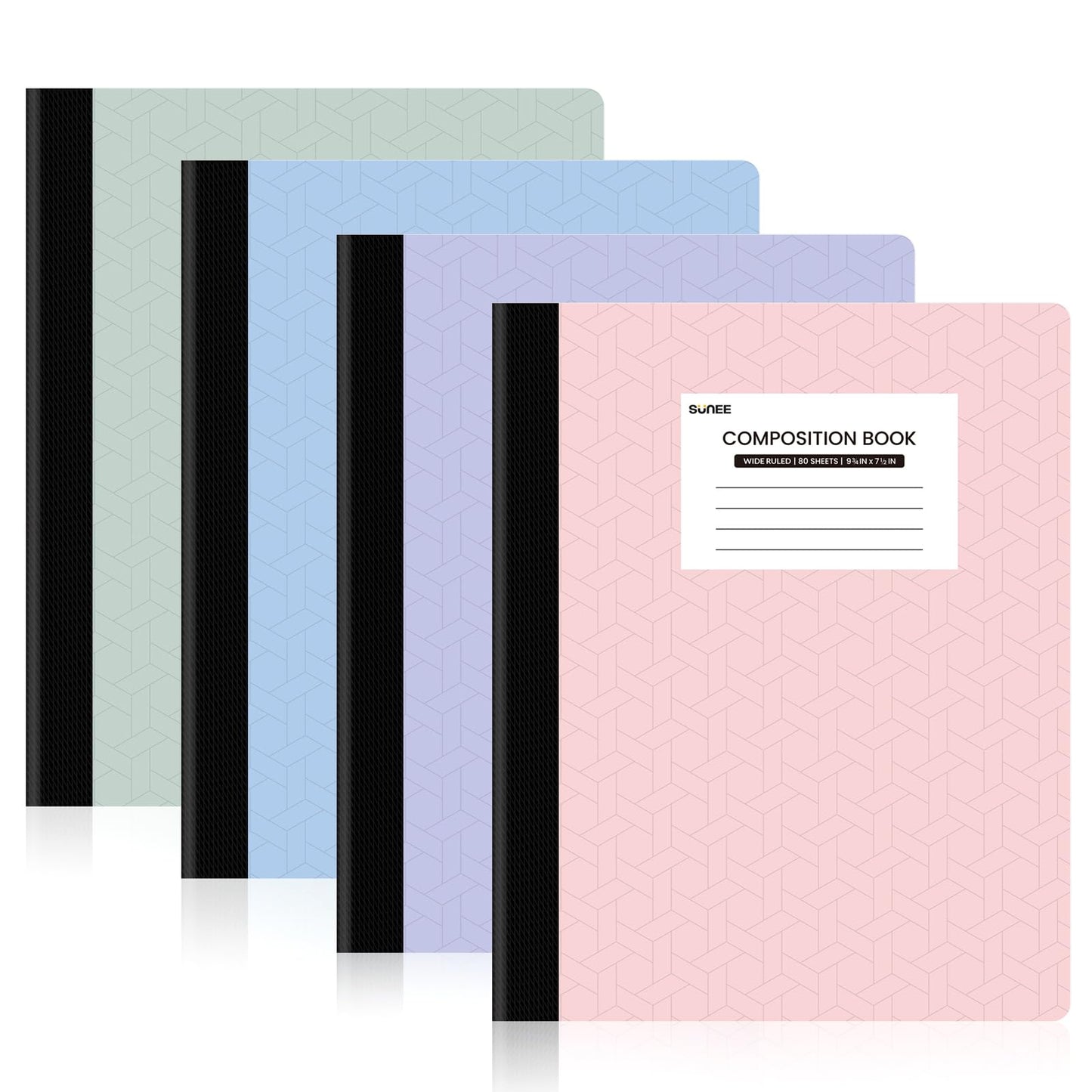 SUNEE Composition Notebooks - Wide Ruled Paper, 4 Pack Composition Book, 9 3/4" x 7 1/2", 80 Sheets/160 Pages, Assorted Colors, School & Office