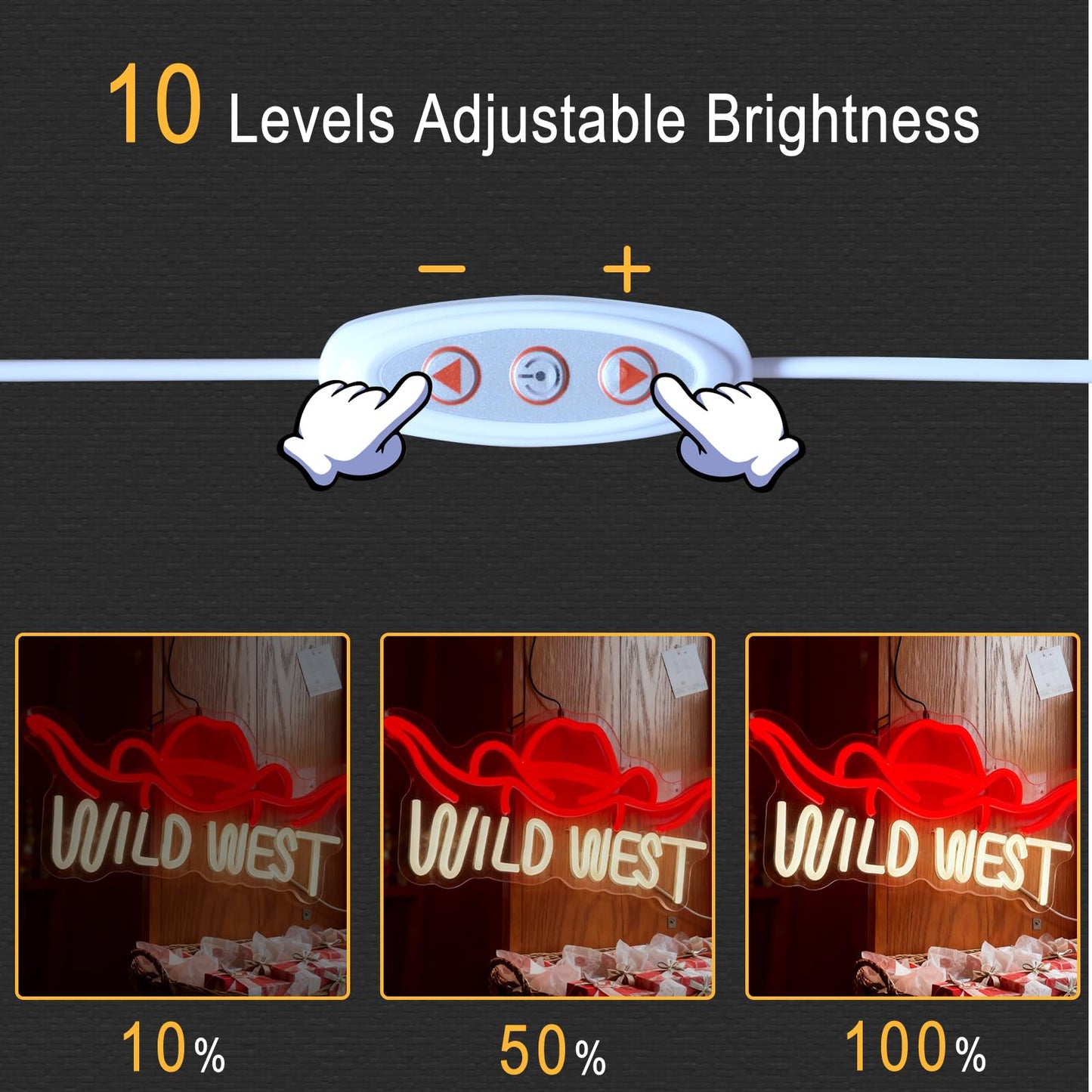 Wild West LED Neon Sign, Western Theme Neon Decor Home Man Cave Bar Party Ambiance Gift Wall Table Accent, USB Powered Dimmable Decorative Light 16.1