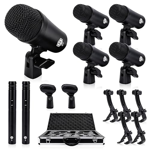 W IN-MIX G7 7-Piece Wired Dynamic Drum Mic Kit (Whole Metal)- Kick Bass, Tom/Snare & Cymbals Microphone Use for Drums, Vocal, Other Instrument
